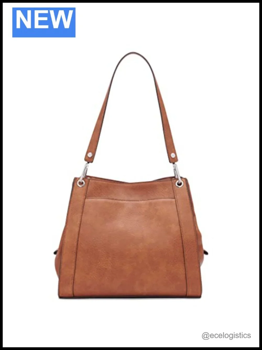Vegan Leather Triple Compartment Shoulder Bag with Pockets
